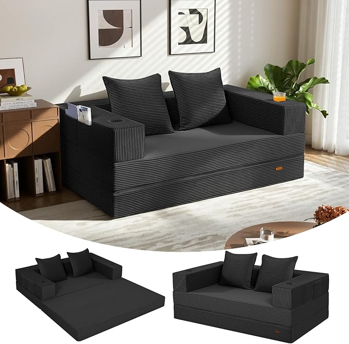COMAX Folding Sofa Bed with Armrests (4‑in‑1)
